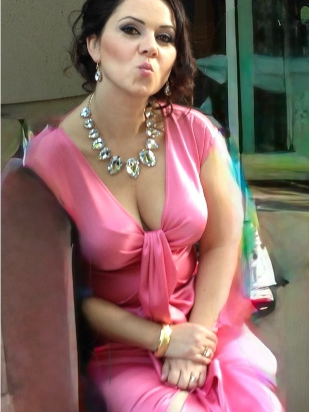 St. John Rose Pink Satin Twist-Front Maxi Dress